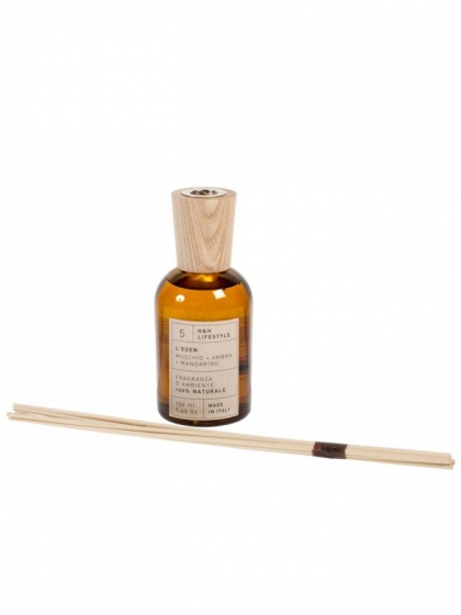 H&H, Diffusore ambiente con bastoncini Muschio + Ambra + Mandarino 250 ml
